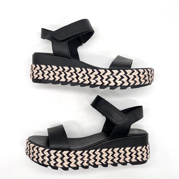 SOREL Cameron Flatform Sandals Womens 9.5 Black Natural Leather Platform Comfort - Picture 6 of 10